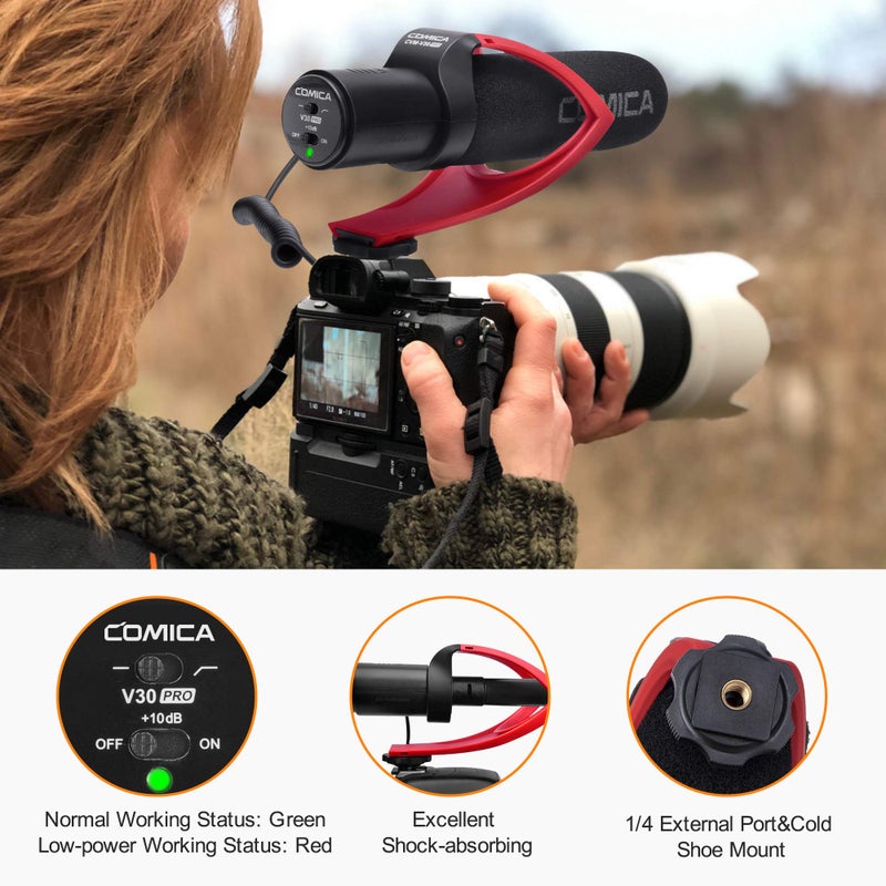 COMICA CVM-V30PRO Professional Super Cardioid Shotgun Microphone with Wind Muff, Camera Microphone for Canon Nikon Sony DSLR Cameras, Camcorders, iPhone Smartphones, etc - Image 2